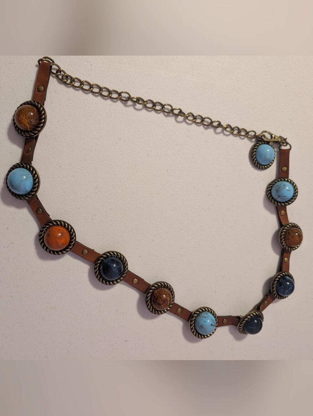 Southwestern Faux Leather Concho Belt by Chico's Turquoise Amber Coral Colored